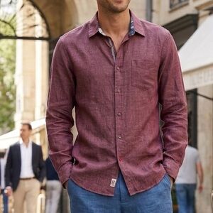 1901 Men’s Purple 100% Linen Long Sleeve Button-Up Pocket Top Shirt Size Medium